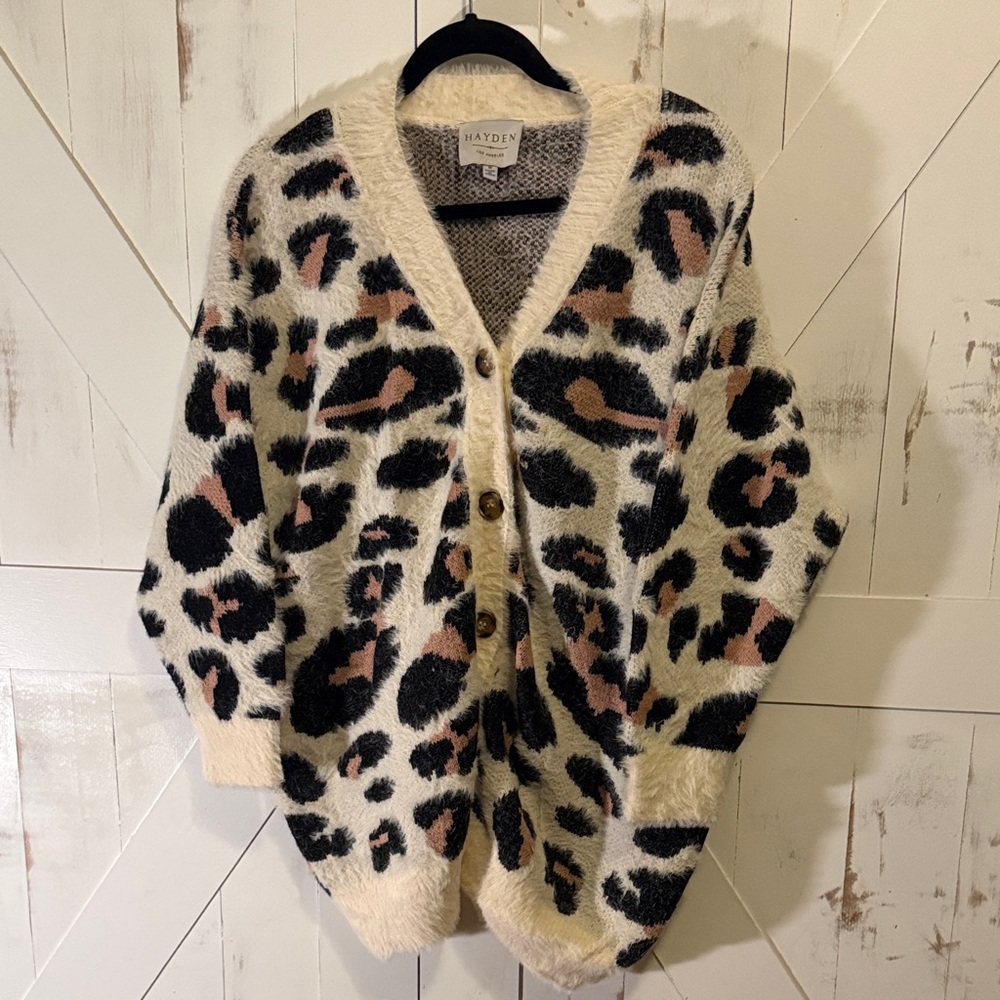 Hayden Leopard Eyelash Cardigan Cream Blush and Black